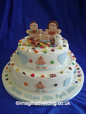 Gingerbread Family Stacked Christening Cake