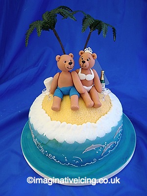 Teddy Bears on a Dessert Island Wedding Cake