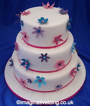 Tropical Flowers Wedding Cake