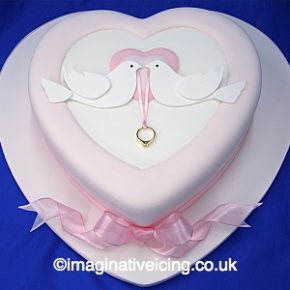Love Birds Pink Heart Engagement Cake