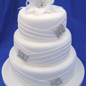 Pleated Diamante White Wedding Cake