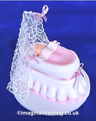 Icing Baby Christening Cot / Crib - cake topper