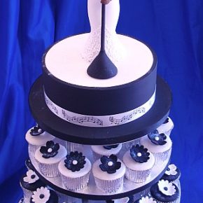 Jazz Blues Birthday Cake with Black & White Cupcakes