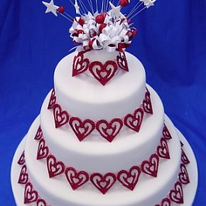 Sparkly Red Hearts Wedding Cake