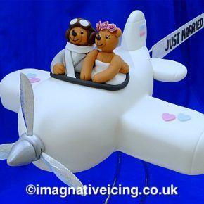 Honeymoon Airways - Bride & Groom Teddy Bears Aeroplane Wedding Cake