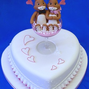 Valentine Champagne Love Bunnies - Heart Shaped Engagement Celebration Cake