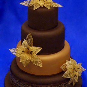 Chocolate Wedding Cake with Gold Lace flowers