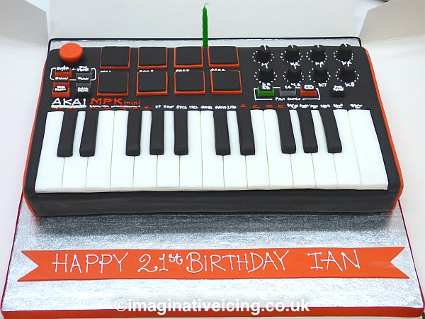 AKAI MPK mini Keyboard midi controller shaped 21st birthday cake.